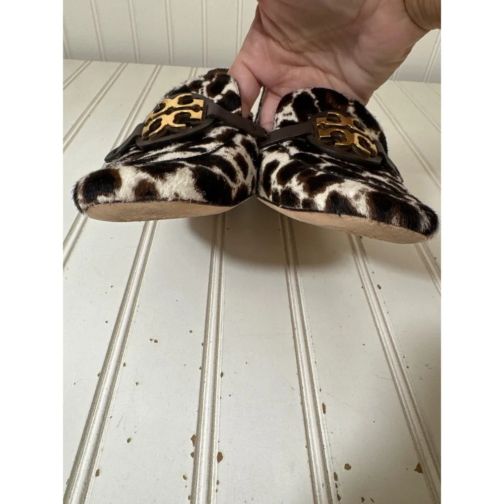 Tory Burch Metal Miller 15 mm Loafers Women 6M Brown Leopard Calf Hair Gold Logo